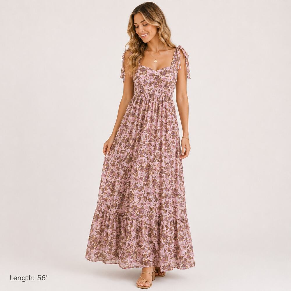 Amalie The Label Kai Double Tie Back Maxi Dress Sz 8 Flowy Cottagecore Romantic